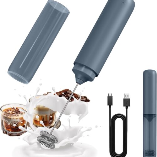 CIRCLE JOY Rechargeable Milk Frother Hanheld, Dual Ring Electric Coffee Frother, Portable Hand Frother Wand Drink Mixer for Matcha Lattes Cappuccino, Kitchen Gifts, Blue