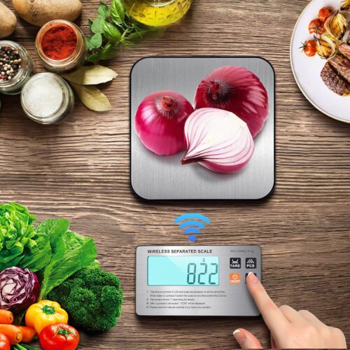 Wireless Separated Food Scale, 33 lb Digital Kitchen Split Scales Weight Grams and Ounces for Baking Cooking and Meal Prep, LCD Display, 7 Units with Tare Function (Batteries Included)