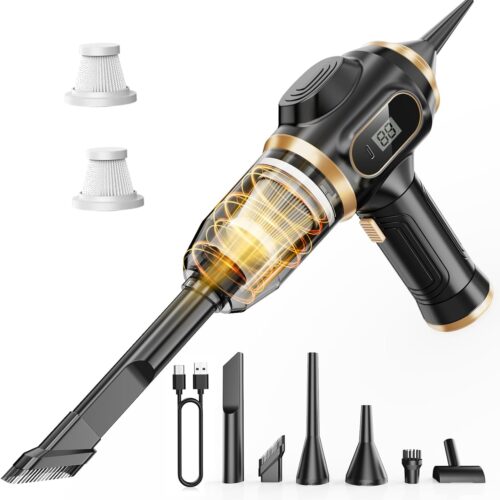 Portable Car Vacuum Cordless Mini Handheld Vacuums Cleaner Rechargeable with LCD Display and Multi-Nozzles, High Power hand held cleaners for Car, Home, Office, Sofa, Pet Hair,keyboard (Black)