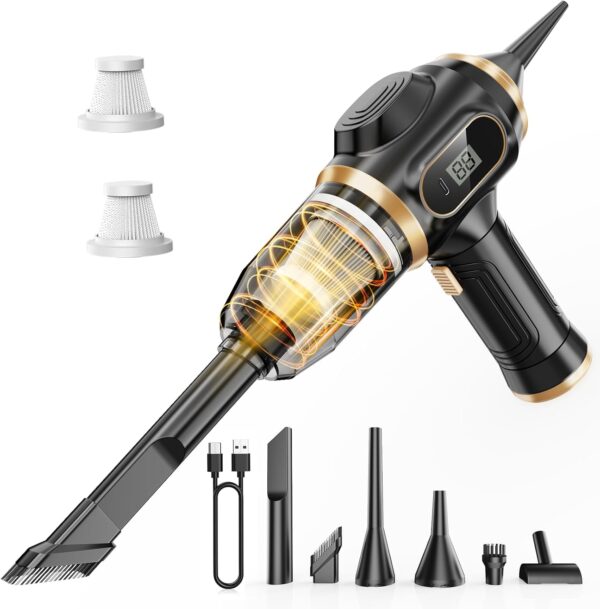 Portable Car Vacuum Cordless Mini Handheld Vacuums Cleaner Rechargeable with LCD Display and Multi-Nozzles, High Power hand held cleaners for Car, Home, Office, Sofa, Pet Hair,keyboard (Black) 1