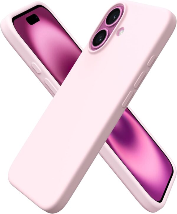 Compatible with iPhone 16 Case 6.1", Slim Liquid Silicone 3 Layers Full Covered Soft Gel Rubber Shockproof Phone Case, Protective Cover with Anti-Scratch Microfiber Lining-Chalk Pink 1