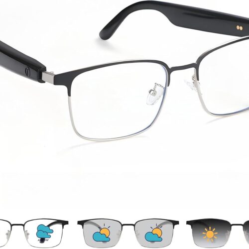 GS06 Bluetooth Glasses for Women & Men, Smart Glasses with Auto Darkening Lenses, Anti Blue Light & UV Protection, HD Speakers & Mic, Wireless 5.3, Lightweight Frame111 (Silver)