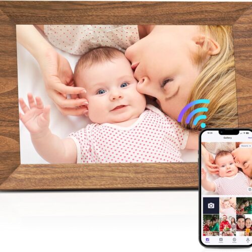 Uhale Digital Picture Frame 32GB Storage 10.1 Inch Wood WiFi Electronic Photo Frames SD Card Slot IPS Touch Screen HD Display Auto Rotate Slideshow Share Videos Photos Instantly Send Wishes Remotely