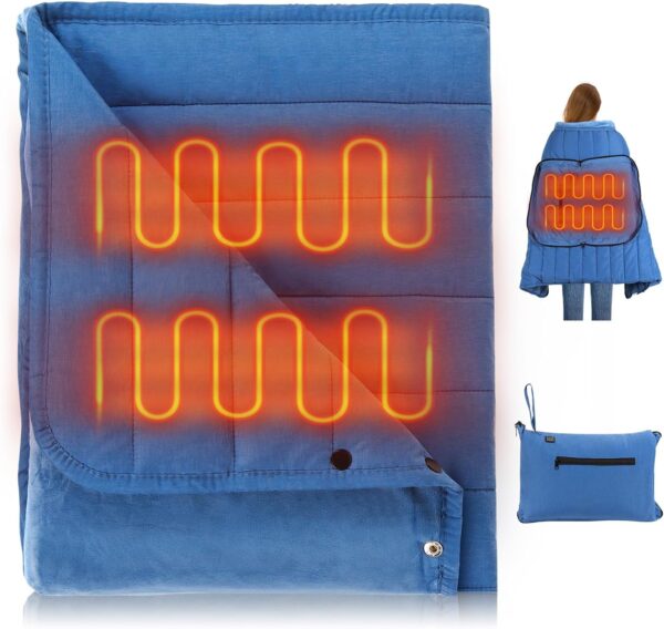 Portable USB Heated Blanket, 3 Heat Settings USB Heated Blanket Throw 3Hrs Auto Off 5V/2A, 54”x38” Overheat Protection Portable Electric Blanket Wrap Machine Washable(Battery Pack Not Included) 1