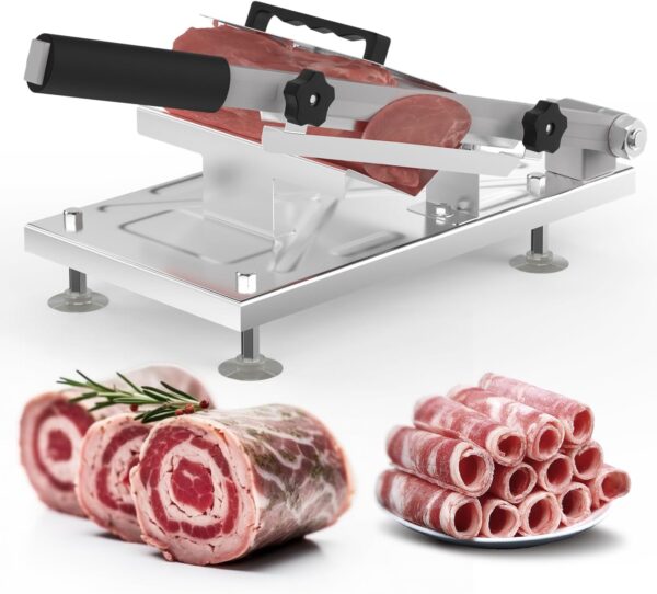 Manual Frozen Meat Slicer for Hot Pot, Upgraded Stainless Steel Meat Cutter for Beef Mutton Pork Roll, Food Slicer Machine for Shabu Shabu, BBQ, Sandwiches, KBBQ Home Cooking 1