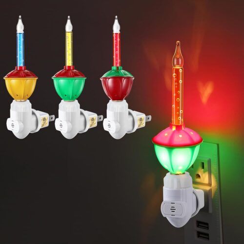 3 Pack Christmas Night Light with Dusk to Dawn Sensor, Multi Color Bubble Fluid Lights, Plug into Wall for Home Bedroom Party Wall Decor