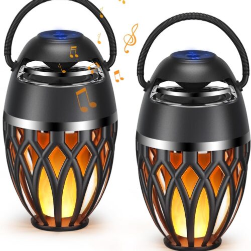 2 Pack Outdoor Bluetooth Speakers,Wireless Speaker with LED Flame Speaker BT 5.0,Waterproof Torch Lantern for Patio Pool Party,Gifts for Women Men