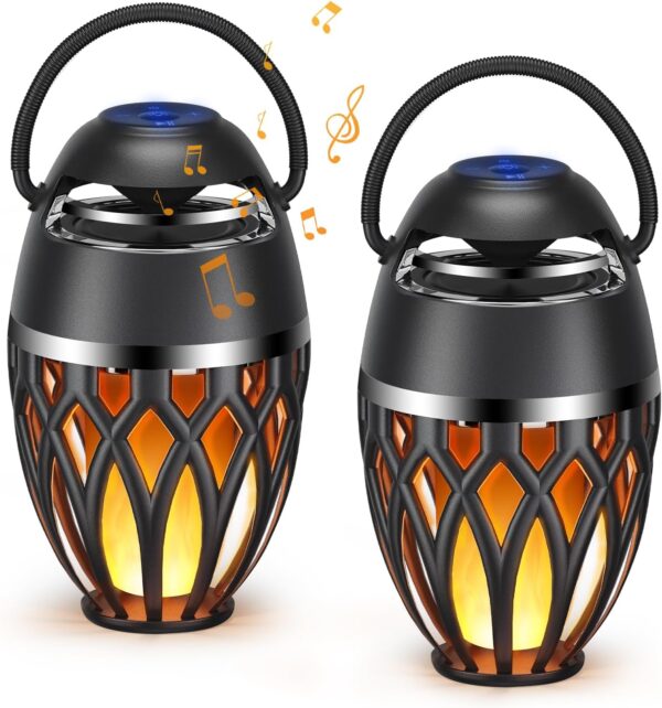 2 Pack Outdoor Bluetooth Speakers,Wireless Speaker with LED Flame Speaker BT 5.0,Waterproof Torch Lantern for Patio Pool Party,Gifts for Women Men 1
