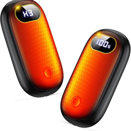 Electric Hand Warmers Rechargeable with Power Bank, LED Display, 17Hrs Warmth, Dual-Side 4 Levels Fast Heating Portable Pocket Heater for Hunting, Camping, Golf, Outdoor, Gifts for Women/Men