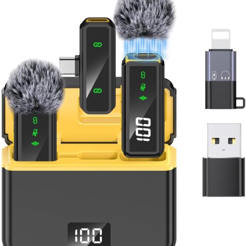 Mini Lavalier Microphone for iPhone/Android/PC, Lav Mic with 45H Battery, Noise Cancellation, 48KHz 16-Bit, Wireless Mic for Video Recording, Tiktok, YouTube, Vlog