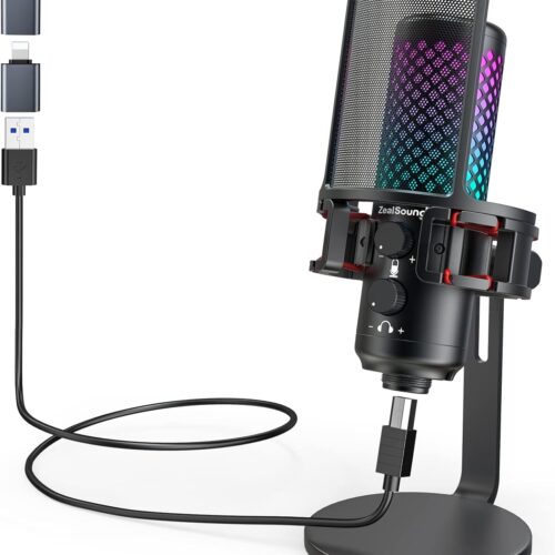 USB Microphone for iPhone iPad Phone PC,RGB Gaming Microphone with Full Metal,Mute,Pop Filter,Gain for Podcasting,Streaming,YouTube,Voice Over