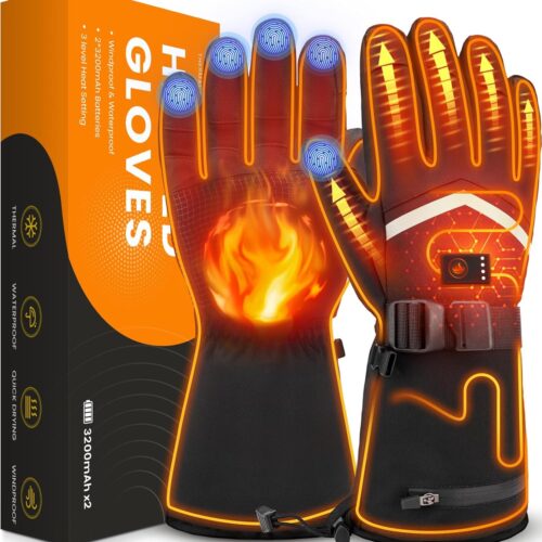 Heated Gloves for Men and Women, Rechargeable Hand Warmers with Touchscreen, Waterproof Electric Heated Ski Glove for Winter Outdoor Work Hunting Camping Hiking Skiing Raynaud