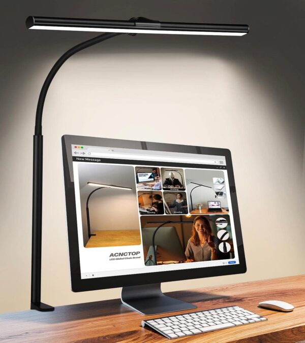 Desk Lamp for Office Home - Eye-Caring Architect Task Lamp 25 Lighting Modes Adjustable LED Desk Lamp Flexible Gooseneck Clamp Light for Workbench Drafting Reading Study 1