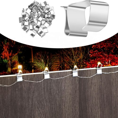 Gutter Clips for Hanging Outdoor Lights, 50PCS Hooks for Outdoor String Lights, Rope Light Clips, Weatherproof Metal Gutter Clip for Xmas Halloween Seasonal Rope (Sliver)