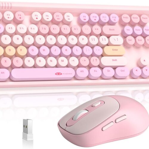 MageGee Wireless Keyboard and Mouse Combo Round keycaps Retro Typewriter Keyboard 104 Key Full-Sized Keyboard Automatic Power Saving 2.4GHz Wireless Connection for Mac/Windows/PC