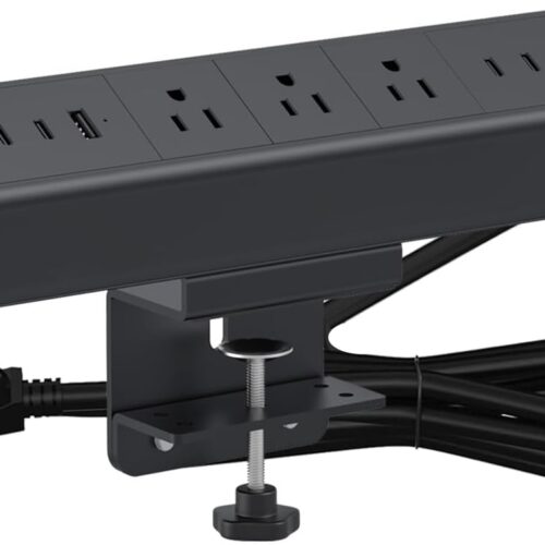 Nightstand Charging Station with 4 USB-C&2 QC 3.0 USB A Ports 3 AC Outlet, Desk Edge Mount Power Strip with USB-C Ports Tabletop Surge Protector Desk Clamp Power Strip for Home Office(Black)