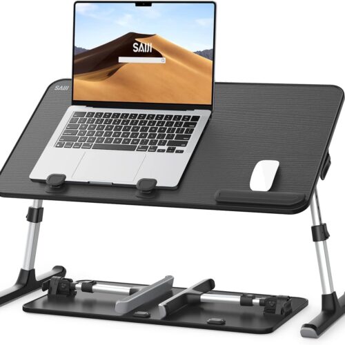 Height & Angle Adjustable Laptop Stand for Bed, Lap Desk Bed Tray Table, Light Weight Foldable Portable Laptop Table for Couch Sofa Chair Floor Desk for Adults, Kids (Black)