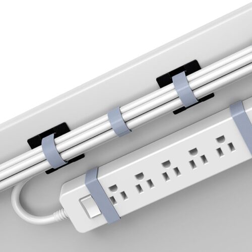 Under Desk Cord Management Straps, Adhesive-Backed Heavy-Duty Reusable Mounting Straps, Cable Management, Self Adhesive Hook and Loop Strap Set, for Large Cord Bundles, Power Strips & Devices