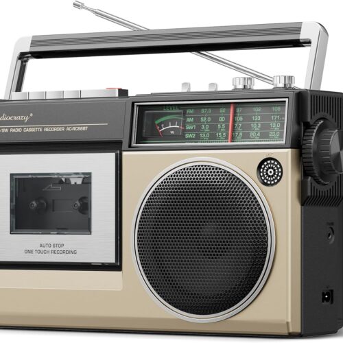 Portable Cassette Tape Player with AM FM SW Stereo Radio, Bluetooth Cassette Player Recorder with Built-in Microphone | USB Port | Headphone Jack | AC/Rechaegeable/D Cell Battery (Gold)