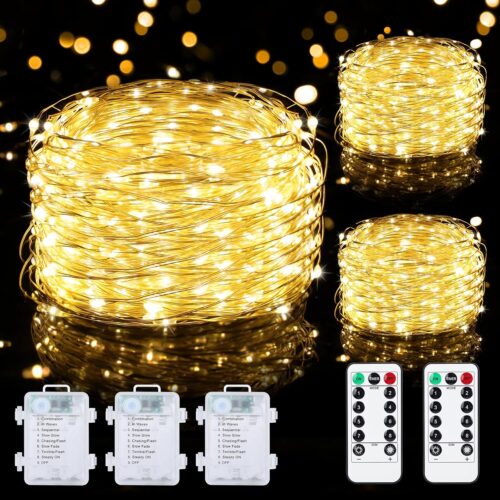 3 Pack 33FT Fairy Lights Battery Operated with Remote and Timer, Waterproof Dimmable 8 Modes 100 LEDs Twinkle Lights for Indoor Outdoor Decor