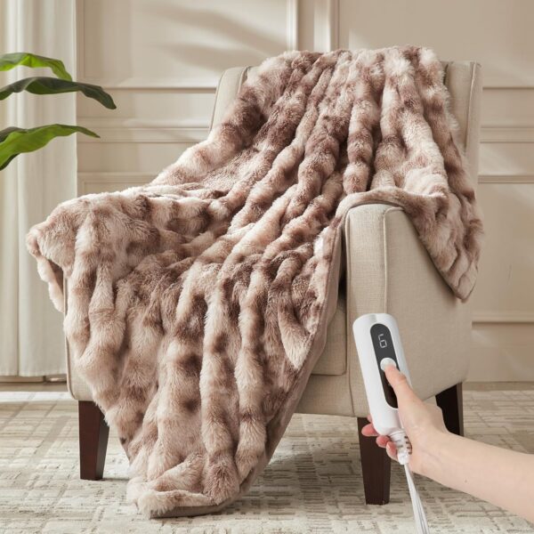 Heated Throw Blanket - Plush Thick Bubble Faux Fur Heated Blanket, Fast Heating Electric Blanket 6 Heating Levels & 4 Hours Auto-Off, Machine Washable, 50"x60", Patterned Taupe 1