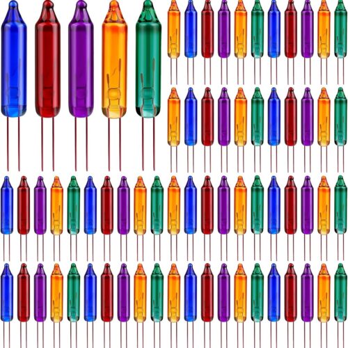 200 Pieces Multicolor Mini 2.5 Volt Replacement Light Bulbs, 0.17 Ampere, 0.42 Watt for Christmas Trees Decorative Light