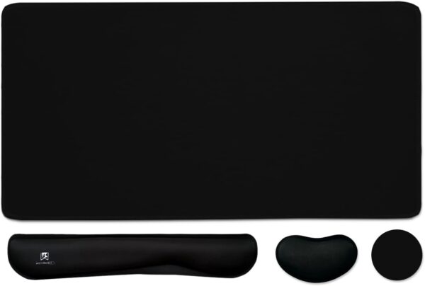 4-in-1 Large Gaming Mouse Pad, Keyboard Wrist Rest Pad & Wrist Support Mousepad Set, Extended Desk Pad Waterproof Desk Mat for Home Office Study Game-Black 1