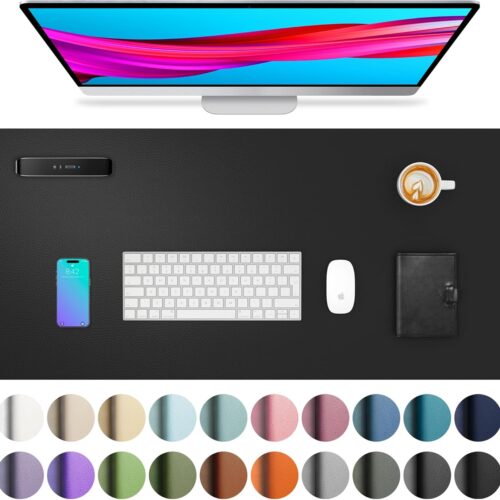 Non-Slip Waterproof PU Leather Desk Pad Protector for Mouse, Writing Desk, Office, Home, Laptop Blotter, 23.6" x 13.7", Black