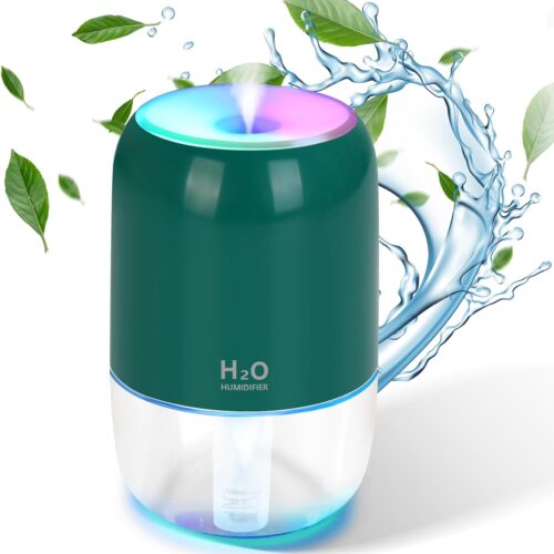 Mini Humidifiers for Bedroom, 200ml Cool Mist Humidifiers for Home Nursery Indoor Plants, Room Humidifier for Bedroom Quiet Easy Clean Auto Shut-off Top Fill Humidifier for Car Office Desktop, Green
