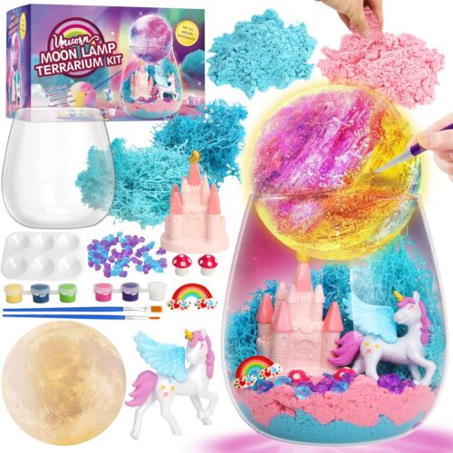 Unicorn Gifts for Girls-Unicorn Terrarium Crafts Kit, DIY Toys Kit for Kids Girls, Arts and Craft, DIY Moon Lamp Night Light Christmas Birthday Gift for Girls