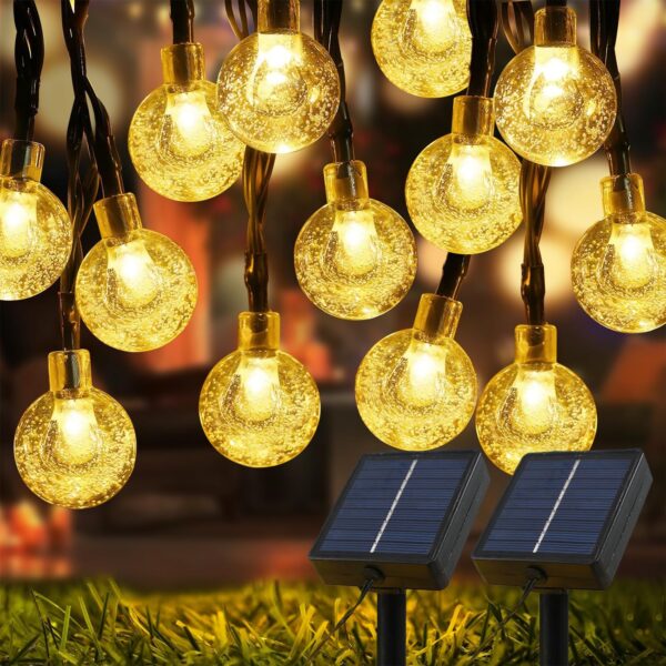 Solar Lights Outdoor Waterproof, 2 Pack Total 120LED 72FT Solar String Lights for Outside with 8 Modes, Outdoor String Lights Crystal Globe Patio Lights for Garden Yard Party Decor (Warm White) 1