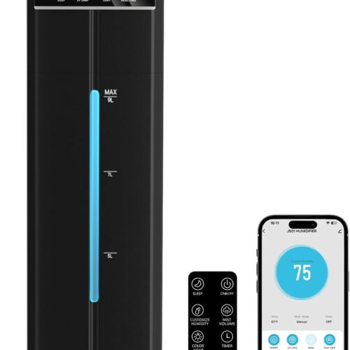 9L/2.4Gal Smart Cool Mist Humidifier, Top Fill Quiet Humidifier Large Room, Covers 550ft², App & Remote Control, 60H Runtime, 7 Colors Light, 4 Mist Modes Humidifiers for Bedroom, Office, Black