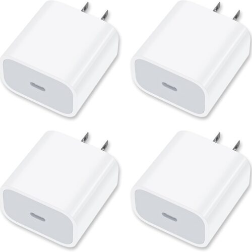 [4 Pack] USB-C Wall Charger, 20W USB-C Power Adapter Replacement for Phone 17/16/15/14/13/15 Pro/Pro Max/Plus/XS/XR/X,Galaxy, Pixel,i Pad and More