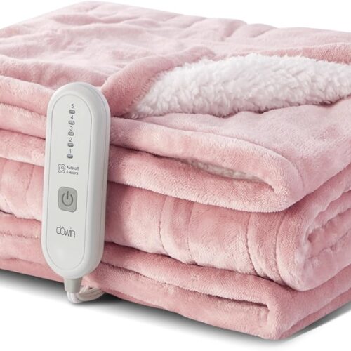 Pink Heated Blanket Electric Throw Fleece Flannel Heating Warming Blankets with Auto Shut Off for Couch Office Chair Bed Adults Fuzzy Cozy Machine Washable 50x60