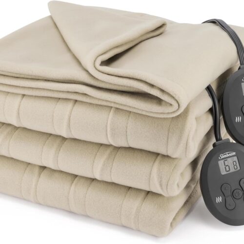 Royal Ultra Fleece Heated Electric Blanket King Size, 90" x 100", 12 Heat Settings, 12-Hour Auto Shut-Off, Machine Washable, Pebble Beige