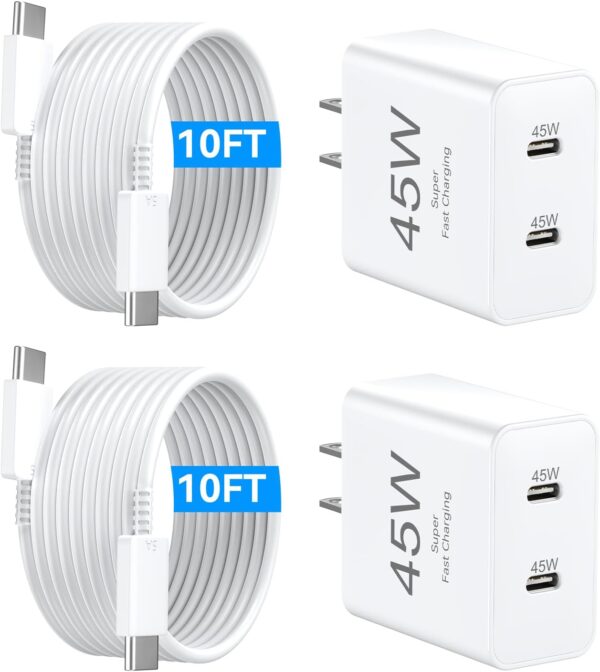 iPhone 17 16 Pro Max Charger Fast Charging, 45W Dual USB C Fast Charger Block with 10 FT Long Type C Charging Cable Cord for iPhone 17 Pro Max/17 Pro/Air/17/16/16Pro/16ProMax/Plus/15/S24/S25 1