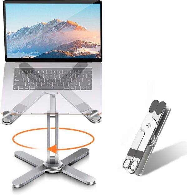 Laptop Stand with 360 Rotating Base, Computer Notebook Laptop Riser Metal Holder for Desk Collaborative Work, Fully Foldable for Easy Storage, Fits All MacBook, Laptops up to 16 inches 1