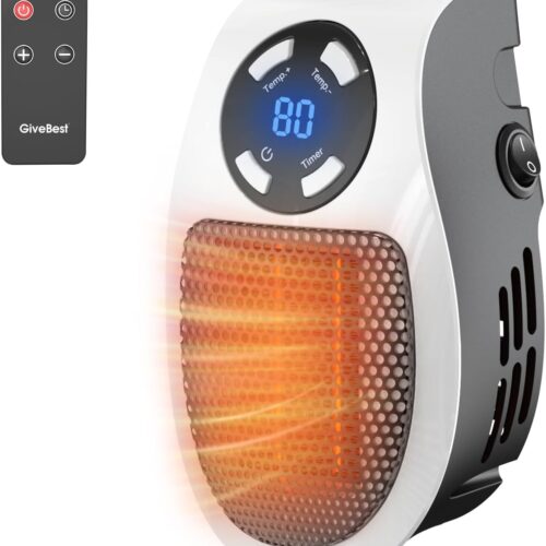 Programmable Space Heater with LED Display, Remote Wall Outlet Electric Heater with Thermostat and Timer for Home Office Bathroom Indoor Use, Small Plug in 450 Watt Heater, ETL Listed