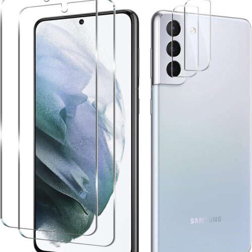Galaxy S21 Tempered Glass Screen Protector + Camera Lens Protector [ 2 + 2 Pack ][Case Friendly] [Anti-Scratch] [Ultrasonic Fingerprint Unlock] Clear HD Glass Protective Film for Samsung Galaxy S21