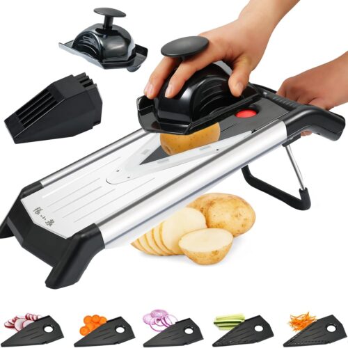 Mandoline Slicer for Kitchen, Vegetable Chopper Stainless Steel Food Slicer Veggie Slicer Onion French Fry Cutter Potato Julienne, 5 Blades, Kitchen Utensils