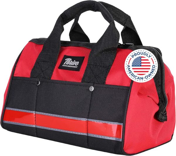 Car Emergency Kit & Roadside Emergency Car Kit - 104-Piece Set, Red Canvas Bag, Universal Fit - Jumper Cables, Escape Hammer & Tire Gauge - Road Trip Essentials & Emergency Supplies 1