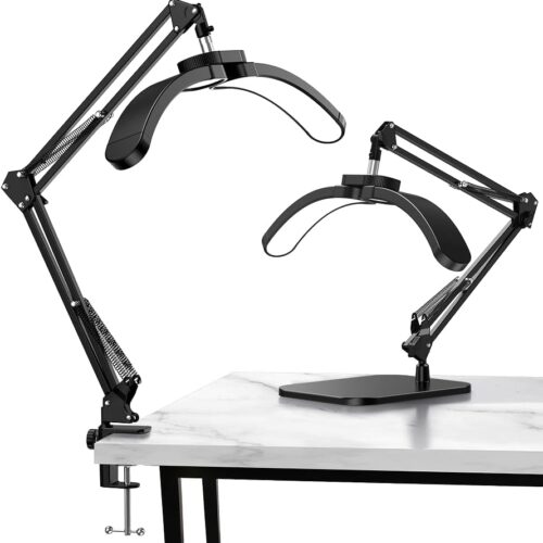 Half Moon Light for Nail Desk, 22W LED Lash Light with Adjustable Arm, Desk Clamp & Base, Foldable Nail Tech Lamp for Manicure, Eyelash Extensions, Beauty, Tattoo, Esthetician