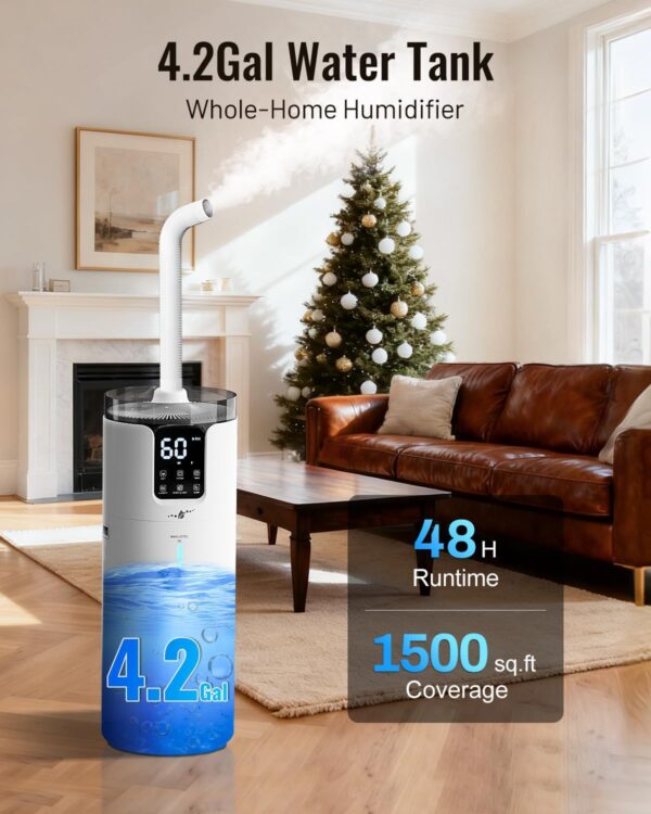 Humidifier large room 16L/4.2Gal - Lacidoll Whole house Humidifier for Home1500 sq.ft. Ultrasonic Cool Mist Humidifiers for Bedroom with Extension Tube & Aroma Box & Night light, White 2