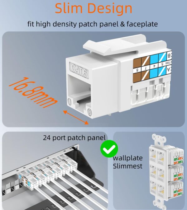 RJ45 Keystone Jack Cat6 10G Support, Keystone Jacks UTP 25 Pack for Wall Plate and Patch Panel, Rj45 Keystone 90 Degree White Color for Cat6, Cat5e, Cat5 Cabling Brand: Rapink 2