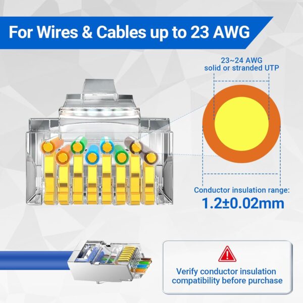 100-Pack Cat 6A RJ45 Pass Through Connector, Cat 6 RJ45 Connector Wire OD 1.20mm Ethernet Ends/Shielded RJ45 Connector for Solid or Stranded FTP/STP Cable 2