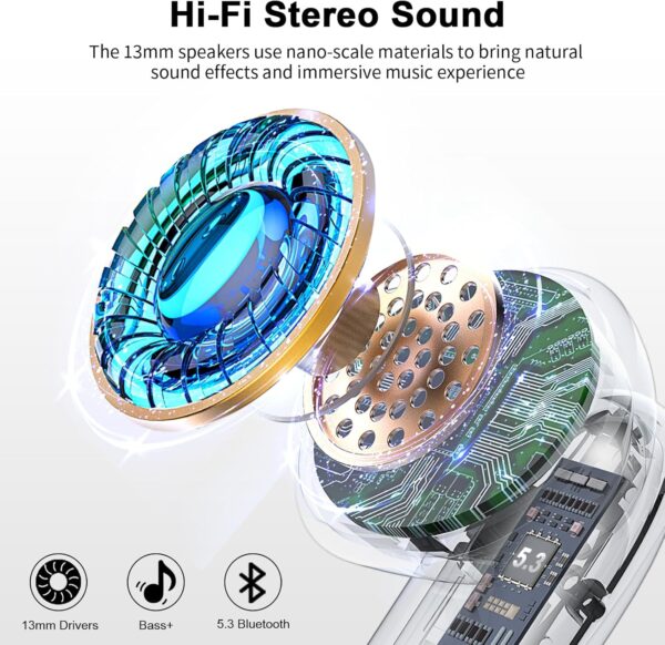Wireless Earbuds, Bluetooth 5.4 Headphones with Deep Bass Stereo, in Ear buds with ENC Noise Cancelling Mics, 40H Playtime Wireless Earphones with LED Display, IPX7 Waterproof Earbuds for Android, iOS 2