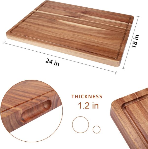 Large Acacia Wood Cutting Boards for Kitchen, 24 x 18 Inch Extra Large Wooden Cutting Board with Juice Groove, Reversible Butcher Block Cutting Board for Meat and Veggies 2