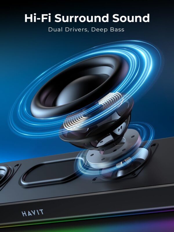 Computer Speakers for Desktop PC, Bluetooth 5.3 Pc Soundbar with Dynamic LED Light, HiFi Stereo, Poratble Bluetooth Speaker, Gaming Speakers for PC, Laptop,Tablet 2