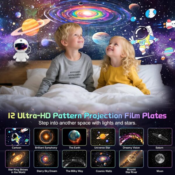Space Galaxy Night Light Projector, Ultra-HD Astronaut Design, 12 Film Discs, LED Display with Adjustable Brightness 2