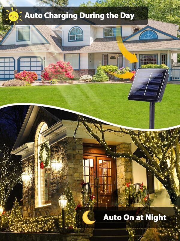 2 Pack 200 LED Solar String Lights for Outside, Solar Christmas Lights Outdoor Waterproof, Solar Outdoor String Light with 8 Lighting Modes for Xmas Tree Wedding Party Garden Decorations (Warm White) 2